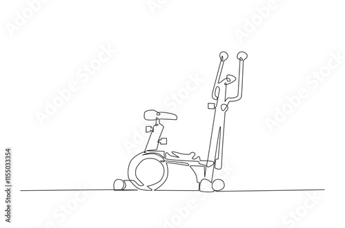 Static bicycle continuous one line drawing. Gym equipment - Static bicycle in single line art illustration. Editable vector.