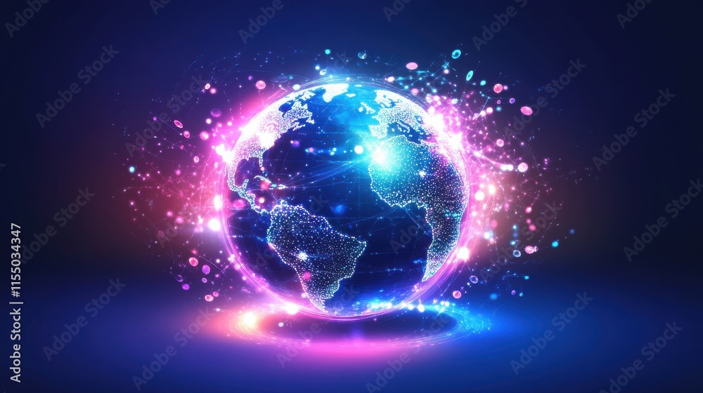 Colorful and Bright Digital Earth with Sparks and Glow Effects Colorful and Bright Digital Earth with Sparks and Glow Effects