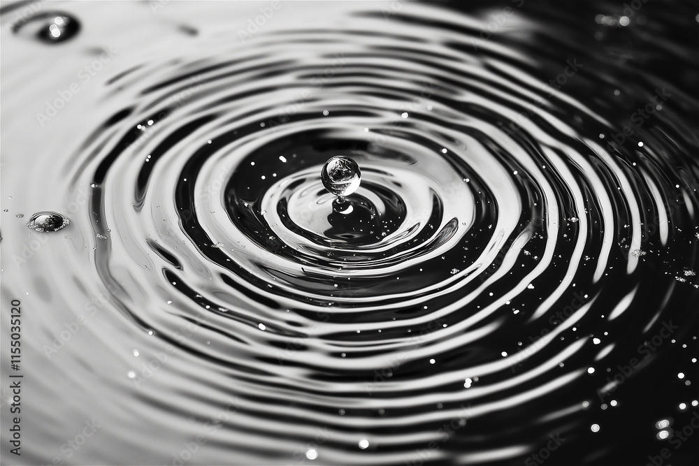 A black-and-white close-up of ripples on water, forming concentric circles, symbolizing calm and focus. Perfect for abstract or nature-themed projects with copy space. A black-and-white close-up of ripples on water, forming concentric circles, symbolizing calm and focus. Perfect for abstract or nature-themed projects with copy space.