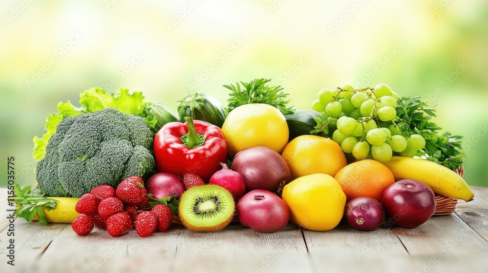 Close-up of vibrant fresh fruits and vegetables arranged in a balanced layout on a wooden table, symbolizing healthy gut nutrition and natural wellness. Close-up of vibrant fresh fruits and vegetables arranged in a balanced layout on a wooden table, symbolizing healthy gut nutrition and natural wellness.