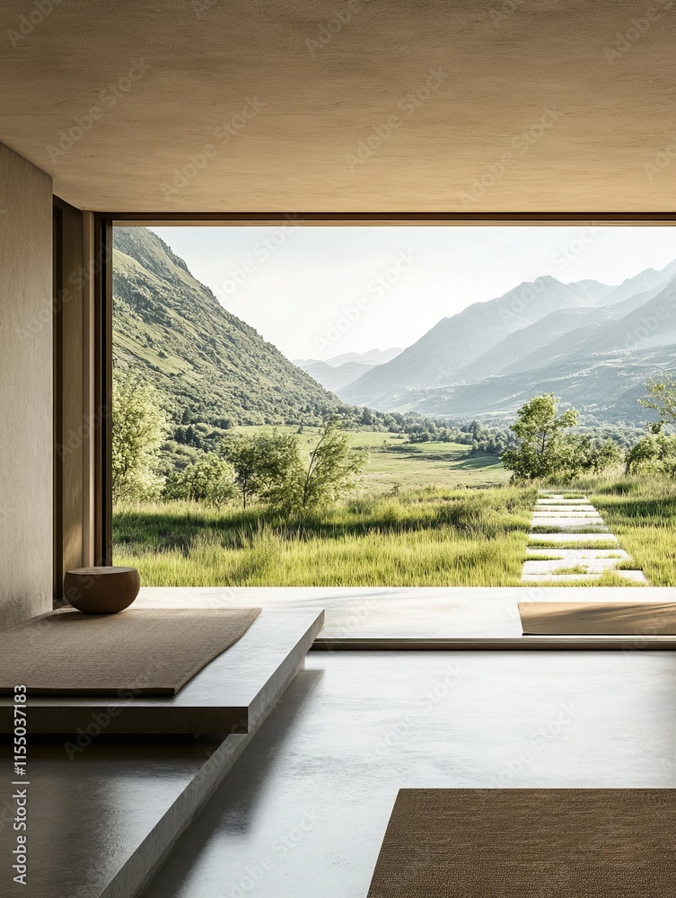 Fototapeta premium Minimalist Interior Design Mountain View Room