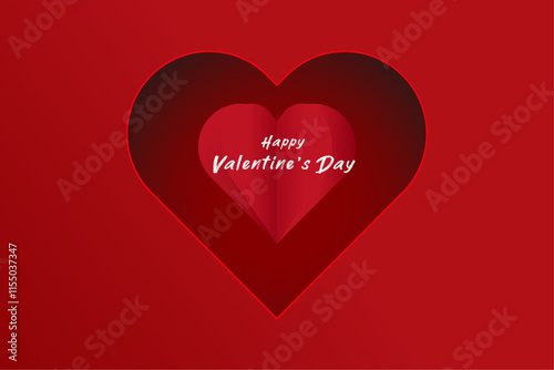 A clean, modern graphic of a large red heart on a matching red gradient background with the phrase Happy Valentines Day elegantly placed in the lower right.