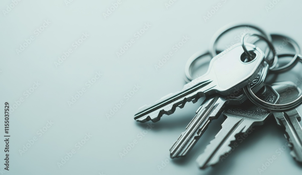 Close-up of silver keys on a keyring. Close-up of silver keys on a keyring.