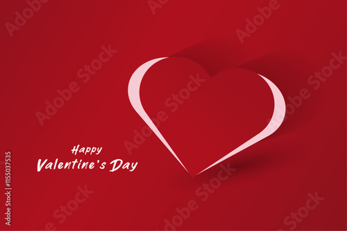 A romantic graphic with a bold red background, a hollow white heart outline, and Happy Valentines Day written in a soft, elegant font on the right.