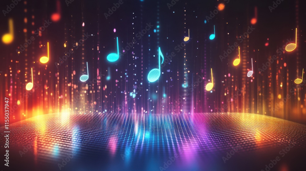 Fototapeta premium Colorful Music Notes and Vibrant Light Background for Celebration