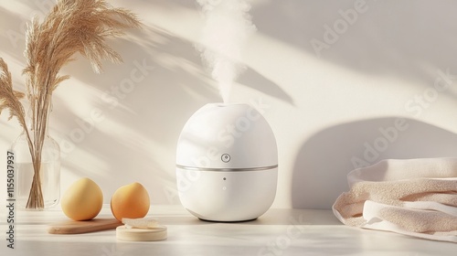 A compact facial steamer with a stylish design, placed on a white background, promoting skincare and personal wellness.