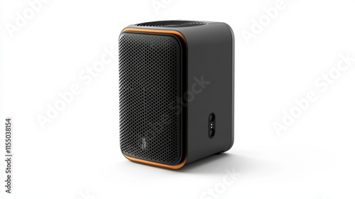 A compact portable heater with a stylish finish, displayed on a white background, offering space for winter appliance advertising or branding. photo