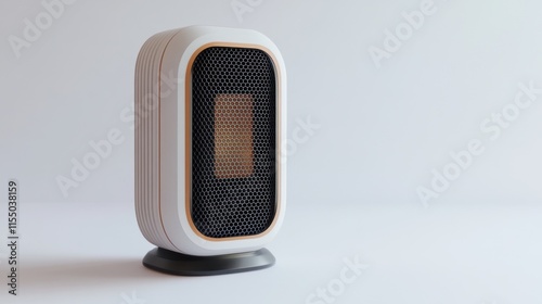 A compact portable heater with a stylish finish, displayed on a white background, offering space for winter appliance advertising or branding. photo