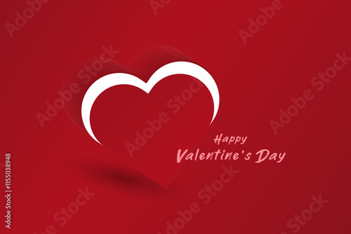 A clean and modern Valentines Day design featuring a red background with a minimalist heart outline in white and red, accompanied by the text Happy Valentines Day in pink.