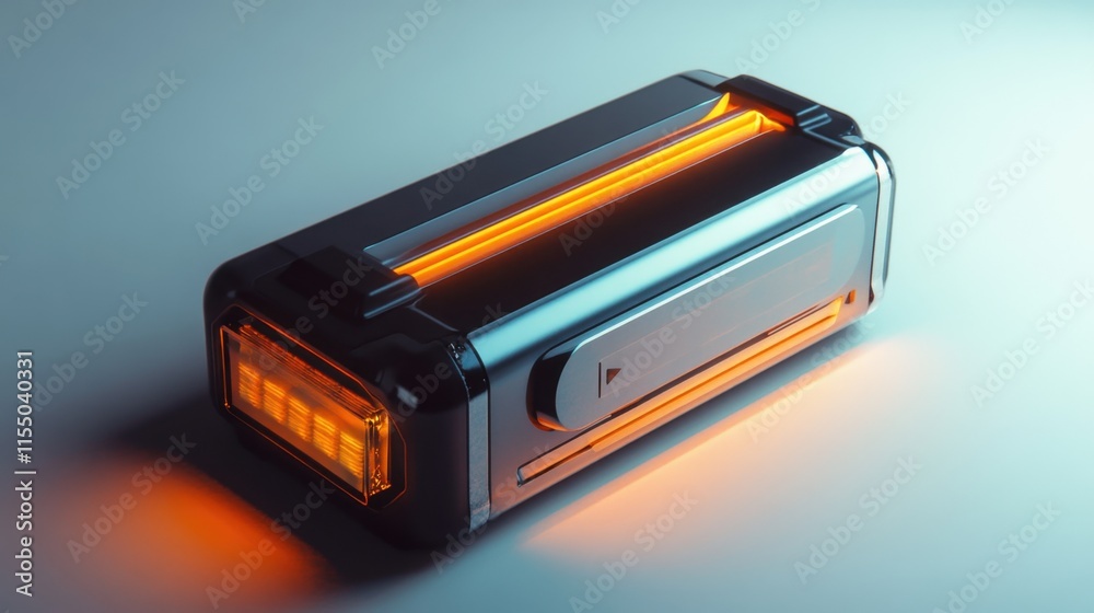A futuristic electric bike battery pack with a sleek design, placed against a white backdrop for eco-friendly transportation ads. A futuristic electric bike battery pack with a sleek design, placed against a white backdrop for eco-friendly transportation ads.