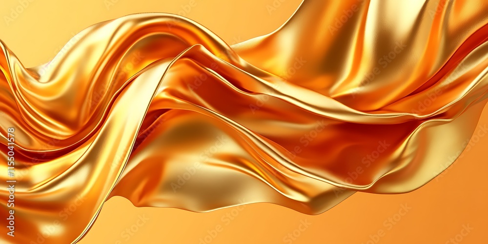 Obraz premium Abstract flowing golden fabric, luxury textile wave.