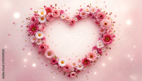 Pink Flower Heart Romantic Design Pastel Background Sparkle
