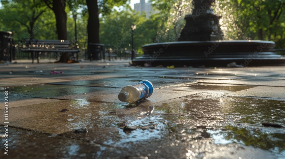 Evening Light on Litter Near a Shallow Fountain Evening Light on Litter Near a Shallow Fountain