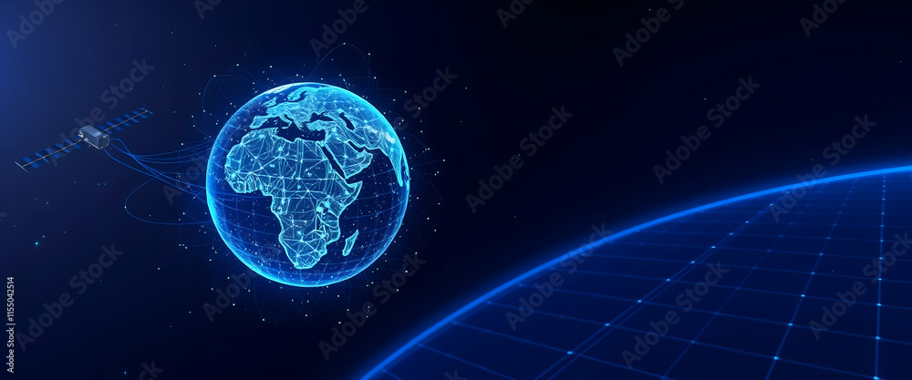 Naklejka premium Earth view from space and satellite ,Earth view from space and satellite of Lines and Triangles, Geometric Earth view from space and satellite , Lines, Triangles, copy space
