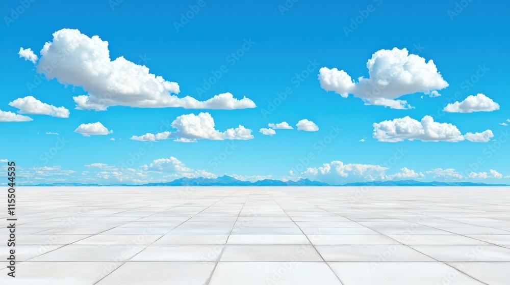 Serene Blue Sky with White Fluffy Clouds and Vast Horizon Serene Blue Sky with White Fluffy Clouds and Vast Horizon