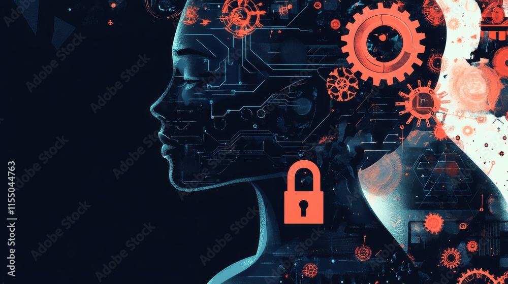 Abstract Profile of Woman with Technology and Security Elements