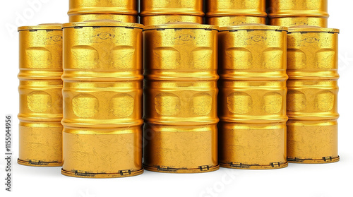 Golden barrels stacked, concept of wealth, investment, and resources. photo