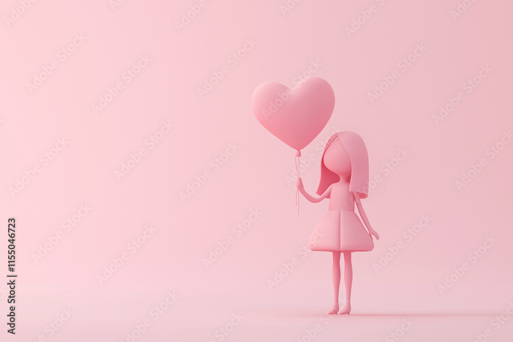 Minimalistic 3D cute child with love heart for happy valentine's day. Generative ai Minimalistic 3D cute child with love heart for happy valentine's day. Generative ai