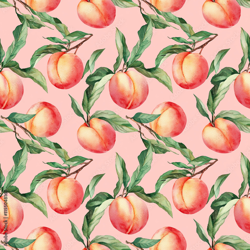 Spring seamless watercolor pattern of peaches nature vibrant colors creative design floral inspiration Spring seamless watercolor pattern of peaches nature vibrant colors creative design floral inspiration