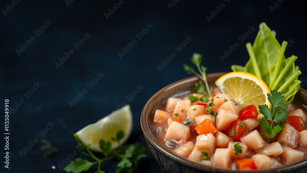 Ceviche, a Peruvian dish, features raw fish marinated in citrus juice with onions, cilantro, and chili peppers Ceviche, a Peruvian dish, features raw fish marinated in citrus juice with onions, cilantro, and chili peppers
