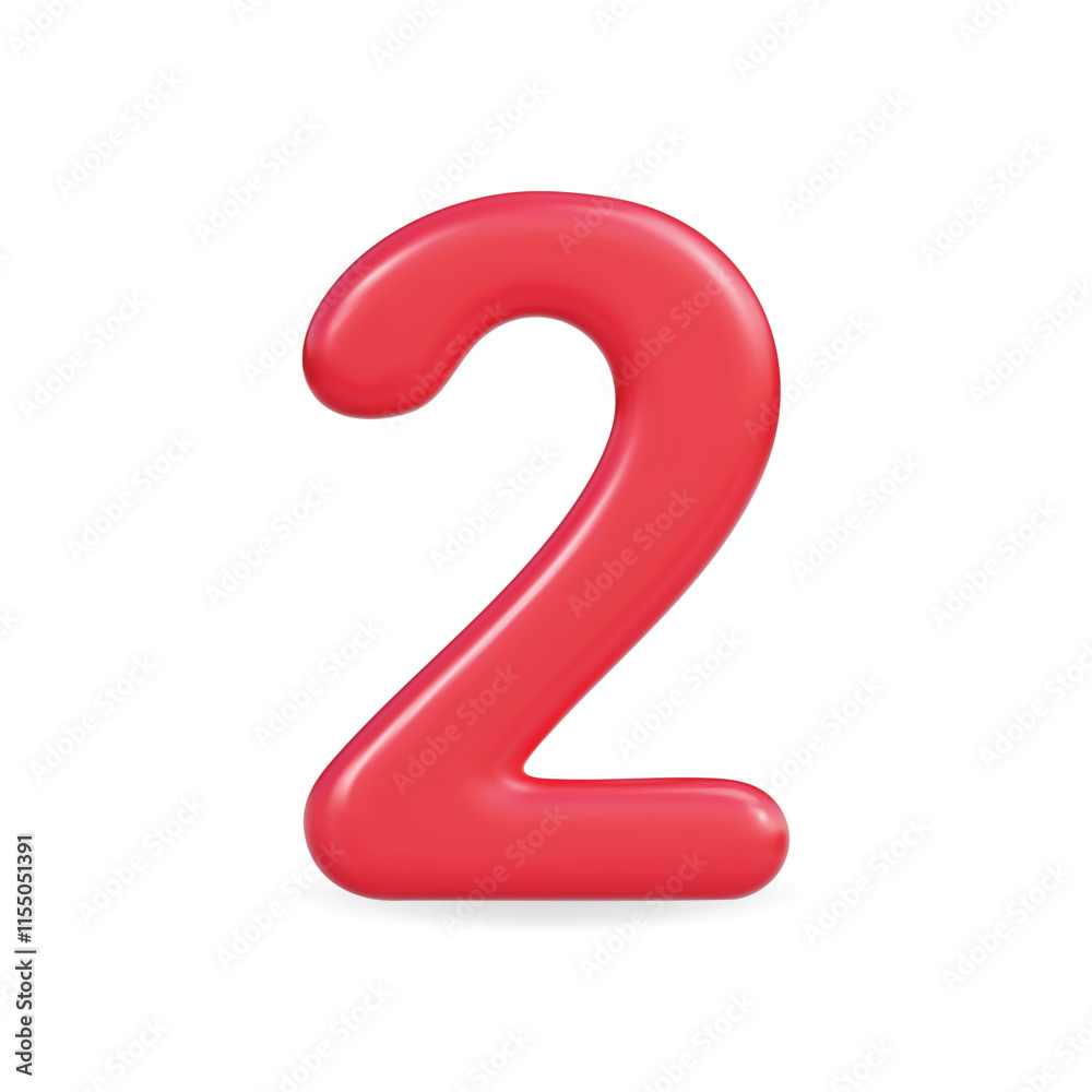 3d vector icon of a bold red number two, playful and modern design 3d vector icon of a bold red number two, playful and modern design