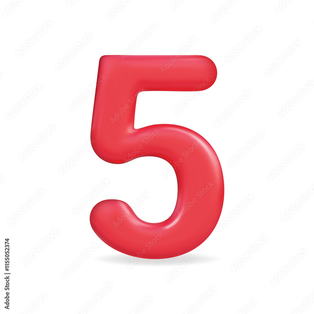 3d vector icon of a vibrant red number five, representing fun and creativity 3d vector icon of a vibrant red number five, representing fun and creativity