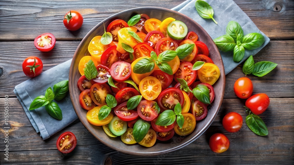 Fresh and colorful modern tomato salad , healthy, vibrant, vegetables, food styling, summer, fresh, ripe, organic Fresh and colorful modern tomato salad , healthy, vibrant, vegetables, food styling, summer, fresh, ripe, organic