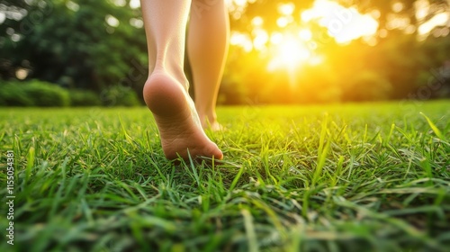 Barefoot Walking in Grass at Sunrise