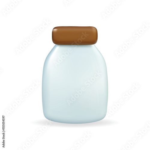 3d vector icon of a milk bottle, showcasing a smooth light blue body and brown cap