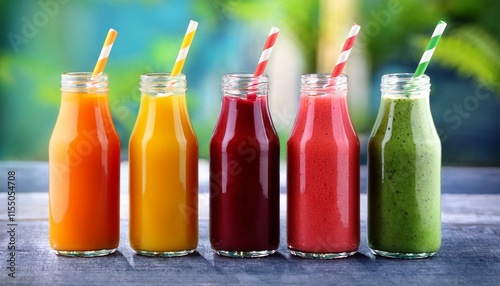 Colorful smoothies in bottles, detox