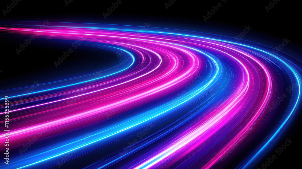 Abstract blurred light speed motion of a road in a night city, a futuristic concept background for technology and science Abstract blurred light speed motion of a road in a night city, a futuristic concept background for technology and science