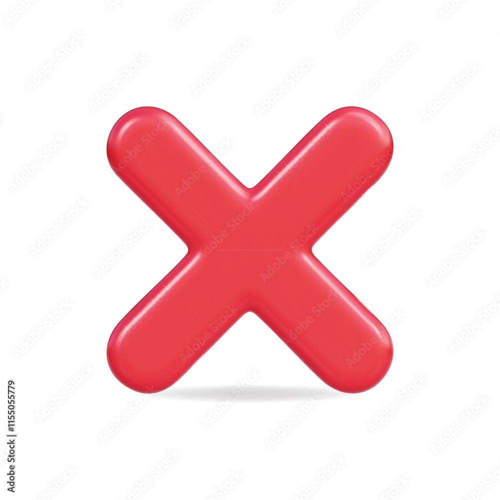 3d vector icon of a red cross symbol, representing an error or rejection clearly 3d vector icon of a red cross symbol, representing an error or rejection clearly