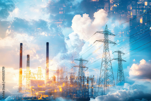 Exploring the future of energy with renewable power plants and green technology amidst a backdrop of clouds and innovation