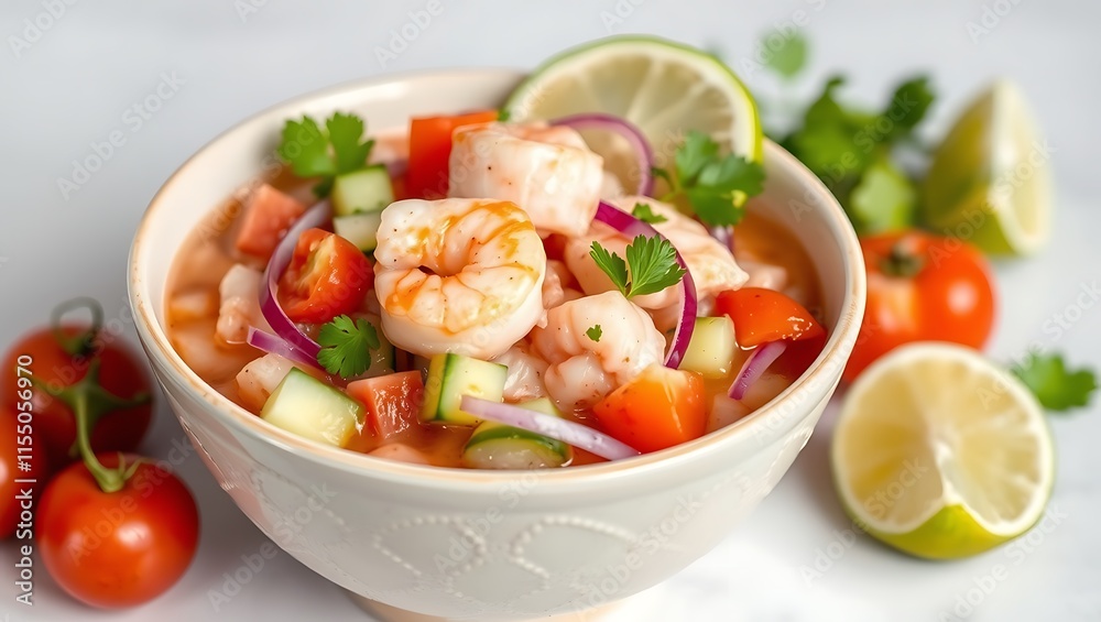 Ceviche, a Peruvian dish, features raw fish marinated in citrus juice with onions, cilantro, and chili peppers