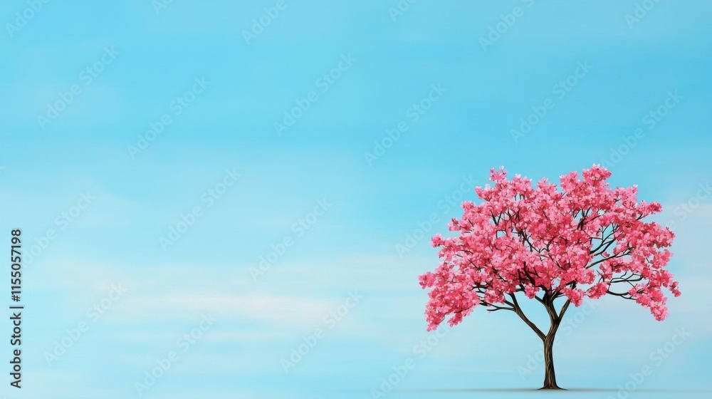 Vibrant Pink Blossom Tree in Springtime Scenic Landscape