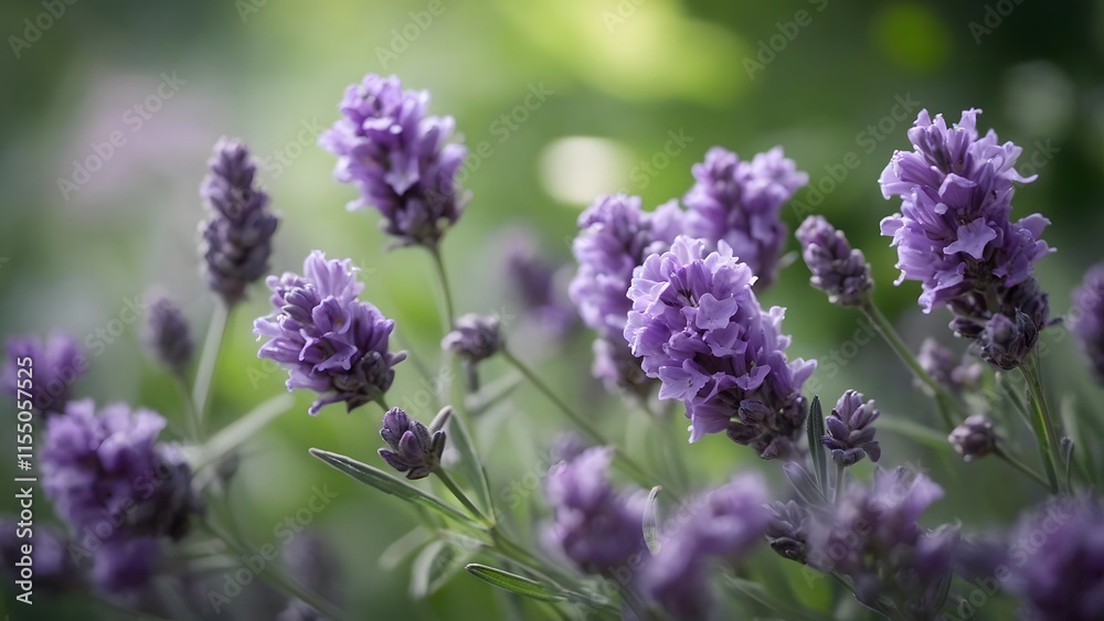 Purple Lavender Flowers Bloom Beautifully in a Serene Garden Setting Under Soft Sunlight Purple Lavender Flowers Bloom Beautifully in a Serene Garden Setting Under Soft Sunlight