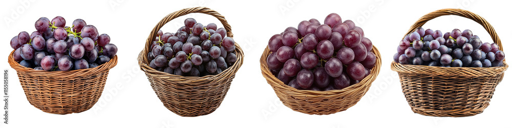 Purple grapes in a basket isolated on white background. Collection Set Png. Purple grapes in a basket isolated on white background. Collection Set Png.