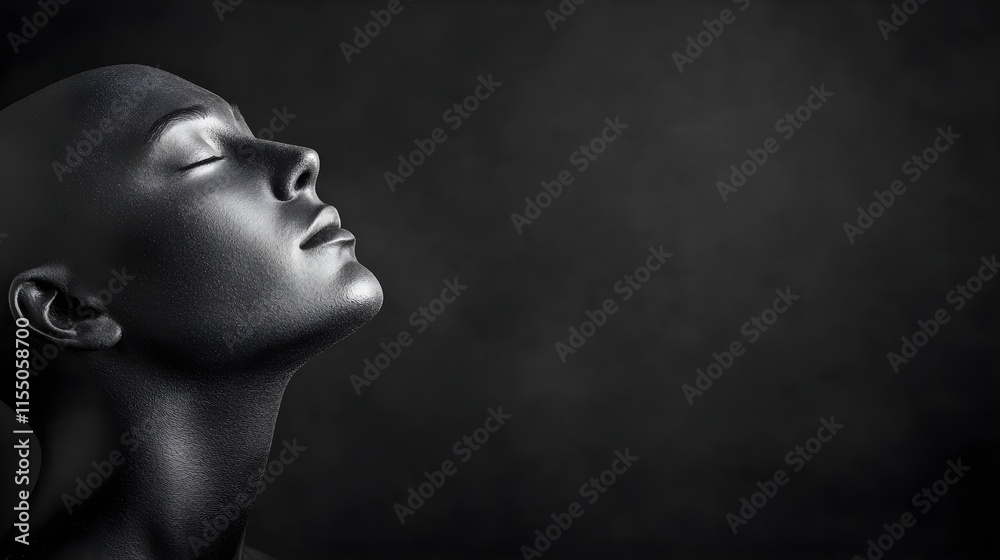 Serene mannequin with a smooth black finish against a dark background Serene mannequin with a smooth black finish against a dark background