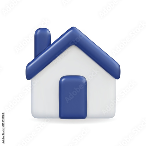 3d vector icon of a house, featuring a blue roof and white walls, modern design