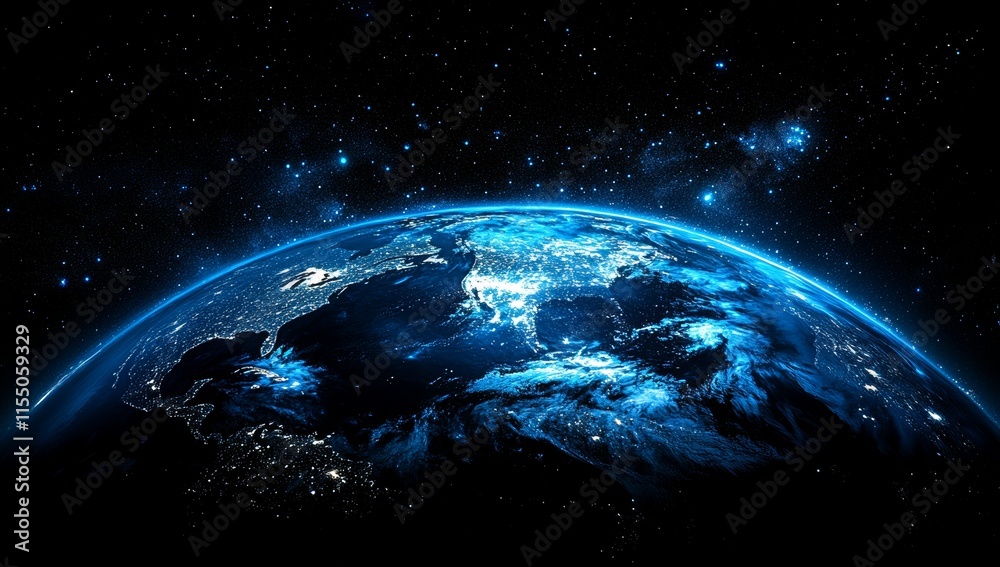 Obraz premium Earth at night, city lights, space, cosmos.