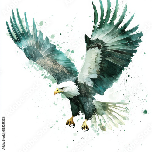 Majestic eagle in flight, showcasing its powerful wings and vibrant colors photo