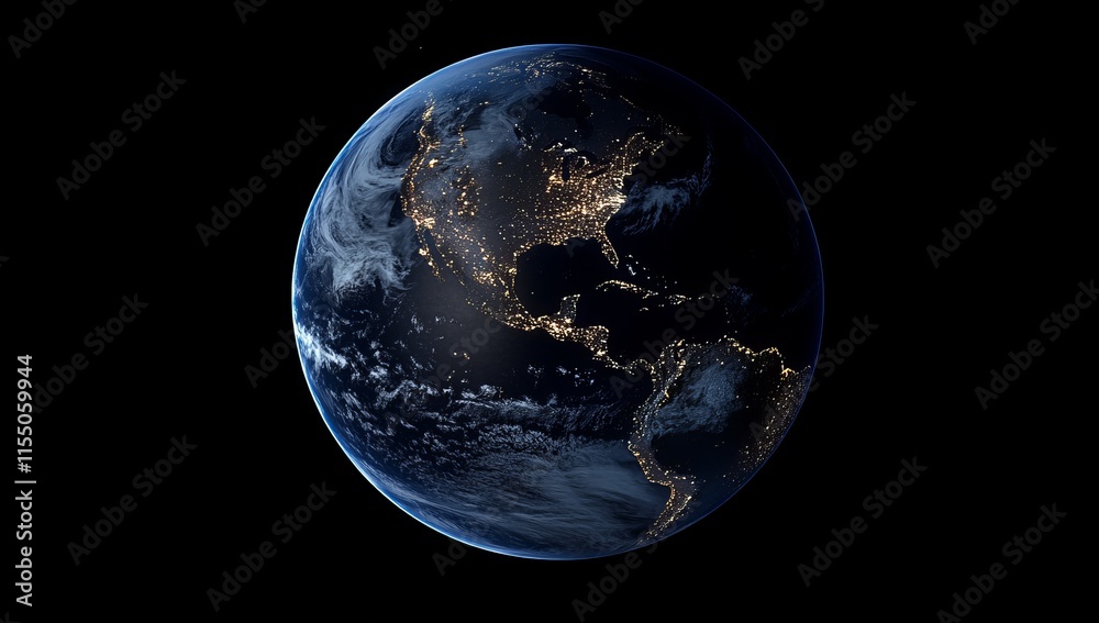Night Earth, North America illuminated. Night Earth, North America illuminated.