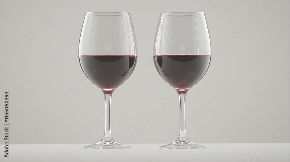 Elegant red wine glasses on a minimalist background
