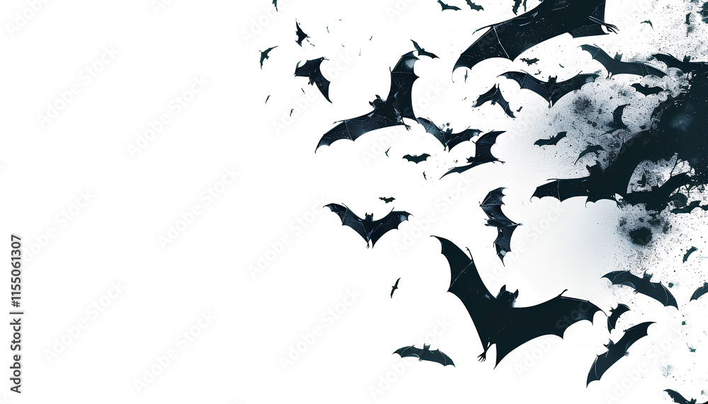 Obraz premium Multiple flying bats in motion isolated on white background