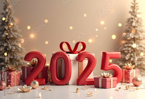 Happy New Year 2025 golden numbers on celebration background Complete with luxurious lighting Happy new year concept, Christmas, celebration season.
 photo