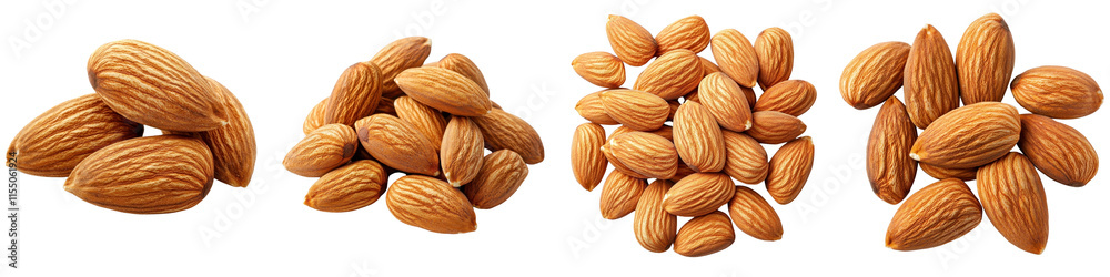 Almonds isolated on white background. Collection Set Png. Almonds isolated on white background. Collection Set Png.