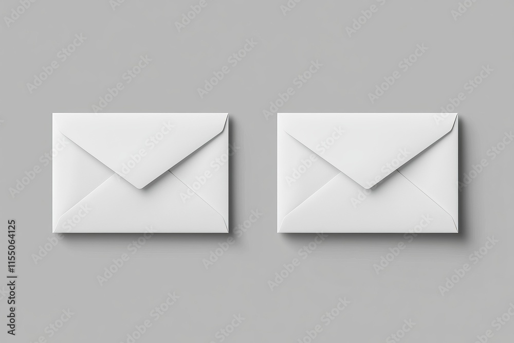 Two blank white envelopes on gray background. Two blank white envelopes on gray background.