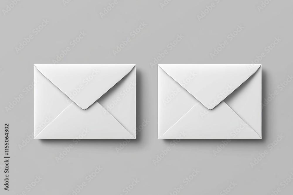 Two blank white square envelopes on gray background.