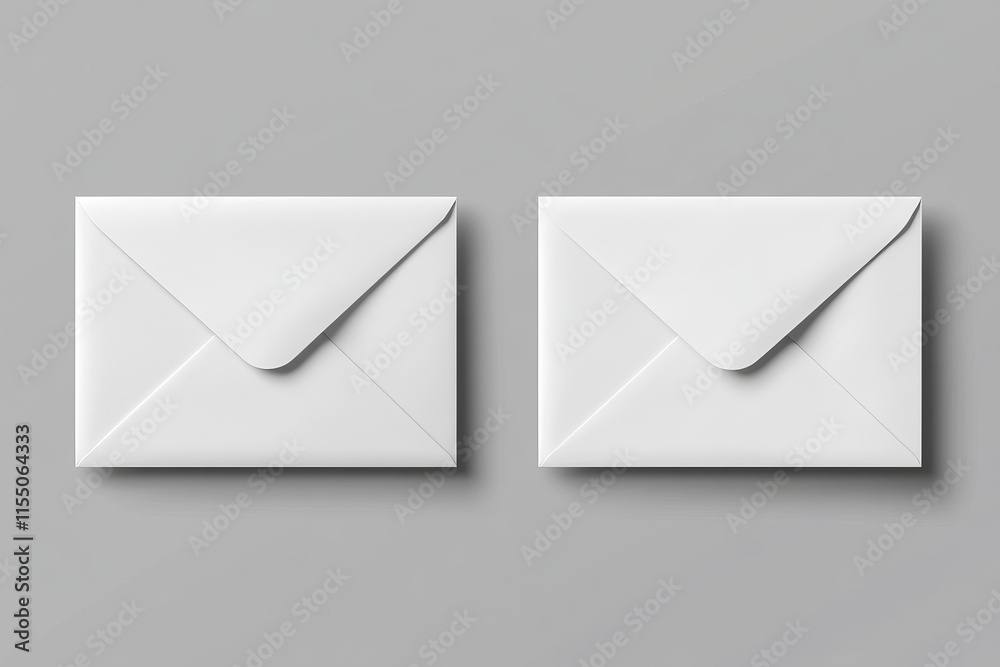 Two blank white envelopes on gray background. (2) Two blank white envelopes on gray background. (2)