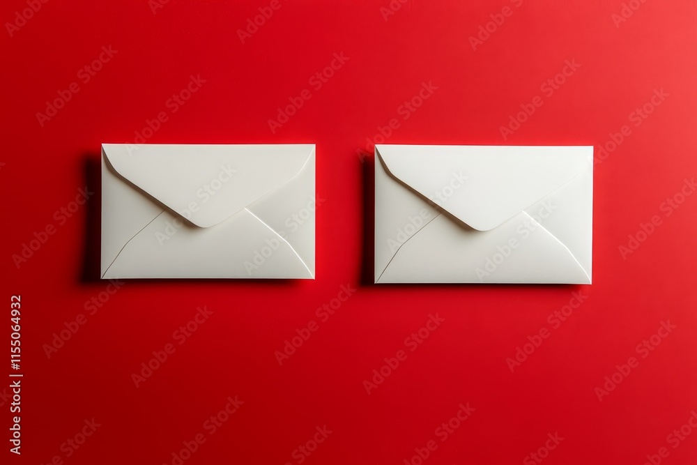 Two white envelopes on red background. (2) Two white envelopes on red background. (2)
